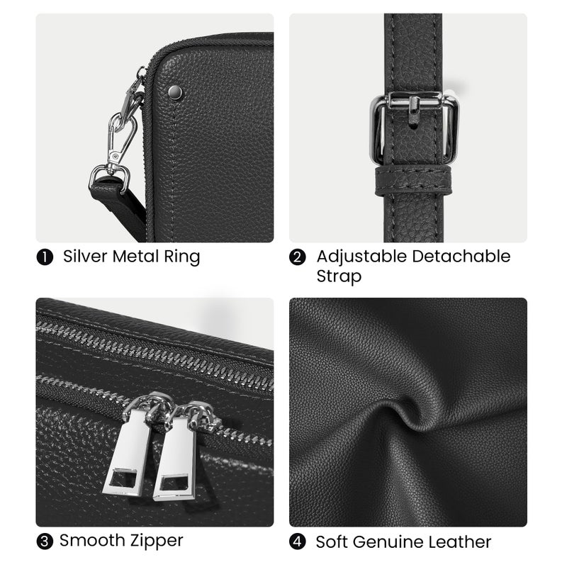 befen Genuine Leather Crossbody Bags for Women, Purses with Built in RFID Wallet Woman Camera Shoulder Bag Handbags Anti Theft Black Cross Over body Purses with Adjustable Strap - Image 5