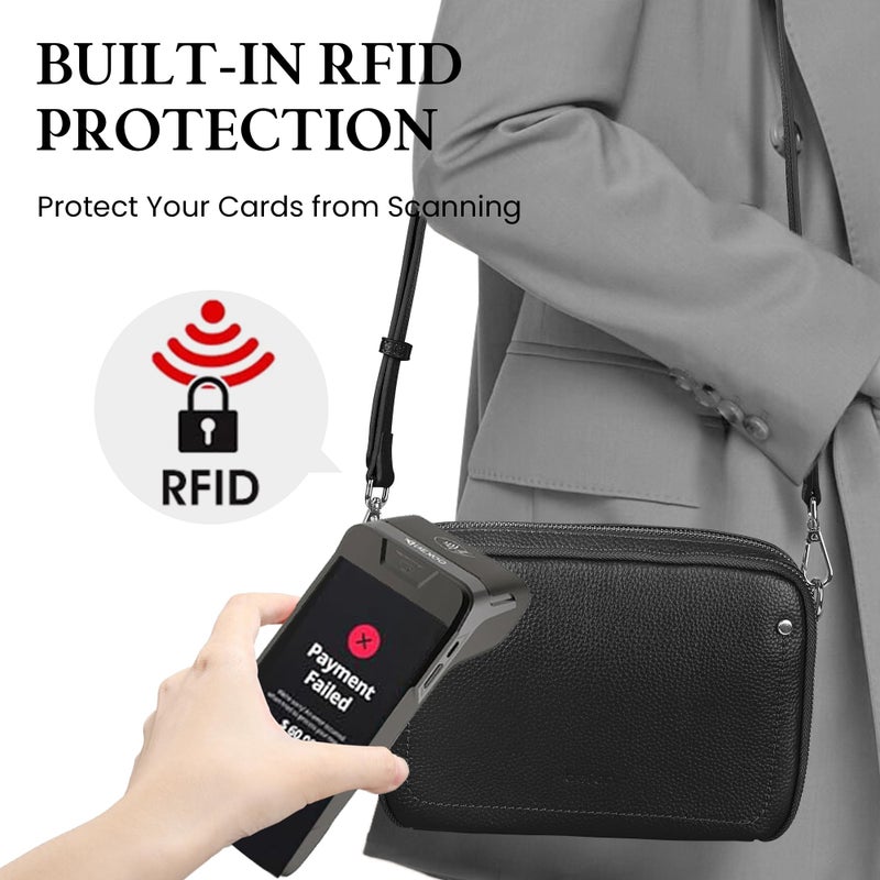 befen Genuine Leather Crossbody Bags for Women, Purses with Built in RFID Wallet Woman Camera Shoulder Bag Handbags Anti Theft Black Cross Over body Purses with Adjustable Strap - Image 3