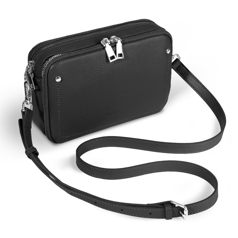 befen Genuine Leather Crossbody Bags for Women, Purses with Built in RFID Wallet Woman Camera Shoulder Bag Handbags Anti Theft Black Cross Over body Purses with Adjustable Strap - Image 1