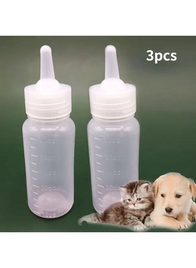 3 قطع زجاجات رضاعة حيوانات أليفة 60 مل سيليكون ناعم غير سام سهل التنظيف للقطط والجراء - Image 3