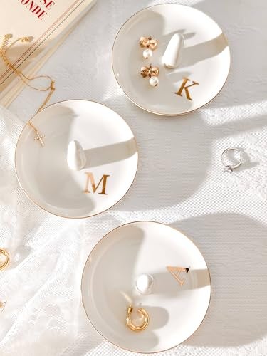 Yoqanr Ceramic Initials Jewelry Tray Ring Dish With Personalized M-Monogrammed Engagement Wedding Gifts, for Birthday Mother's Day for Women, Ceramic White 4.7" x2.4" - Image 2