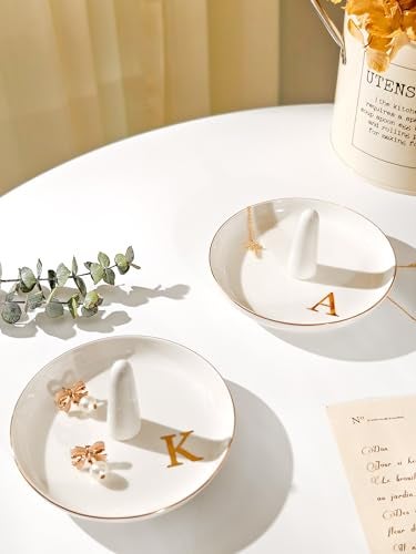 Yoqanr Ceramic Initials Jewelry Tray Ring Dish With Personalized M-Monogrammed Engagement Wedding Gifts, for Birthday Mother's Day for Women, Ceramic White 4.7" x2.4" - Image 5