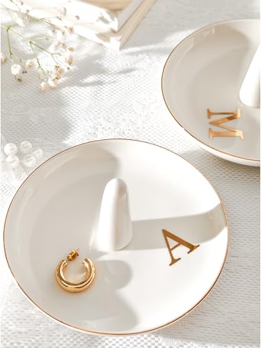 Yoqanr Ceramic Initials Jewelry Tray Ring Dish With Personalized M-Monogrammed Engagement Wedding Gifts, for Birthday Mother's Day for Women, Ceramic White 4.7" x2.4" - Image 3