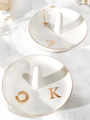 Yoqanr Ceramic Initials Jewelry Tray Ring Dish With Personalized M-Monogrammed Engagement Wedding Gifts, for Birthday Mother's Day for Women, Ceramic White 4.7" x2.4" - Image 4