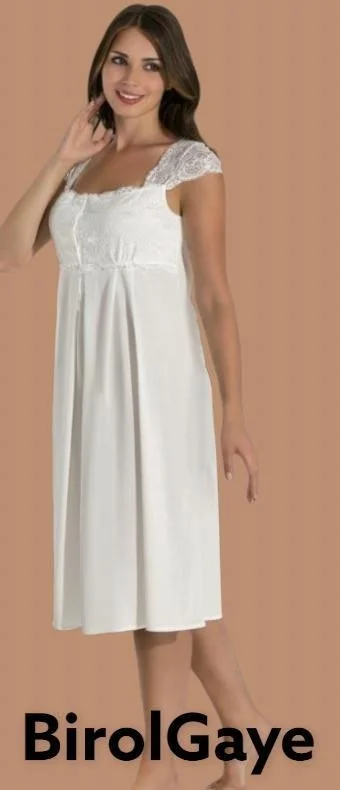Birol Gaye Birolgaye 11031 Ecru Maternity Maternity Nightgown with Lace Straps