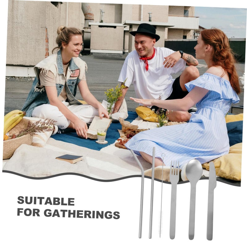 Reusable Stainless Steel Portable Utensils Set With Case Fork Spoon Straws For Parties - Image 5