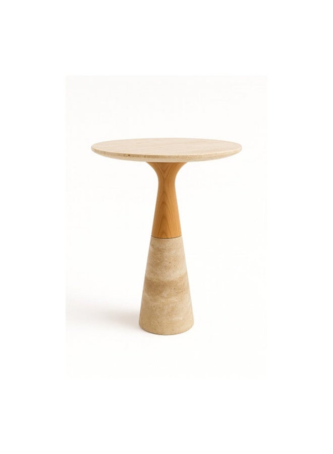 YI ONE Corner Table – Travertine Top & Solid Wood Luxury Side Table for Sofa or Bed, Living Room & Bedroom, Beige Color - Image 3