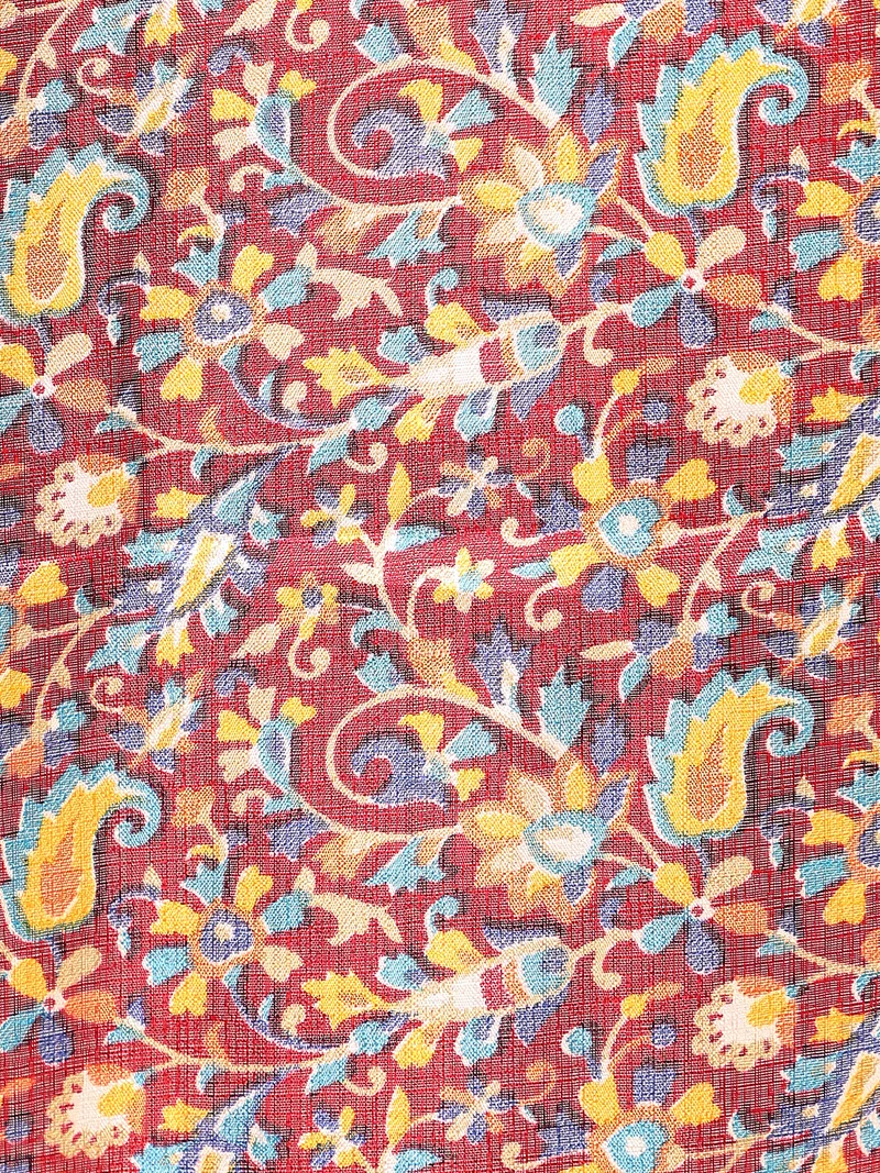 جلو باص شال نسائي مطبوع بالزهور باللون الأحمر مع شراشيب على الحواف