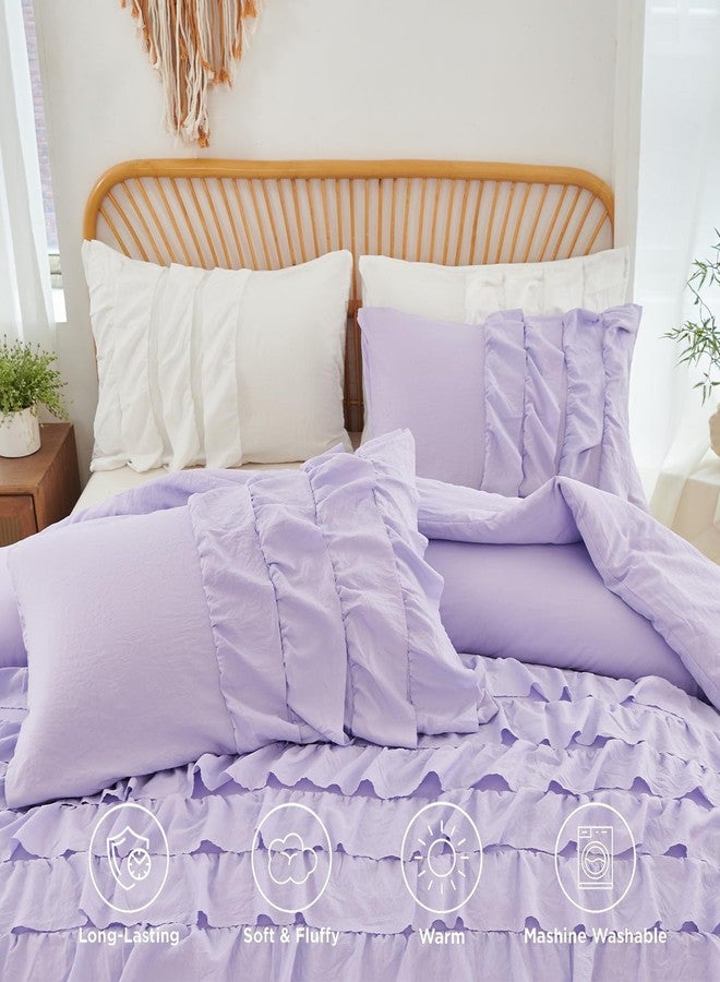 PERFEMET Lavender Twin Bedding Sets for Girls, 3 Pieces Multi Layers Ruffle Comforter Set, Washed Microfiber Farmhouse Princess Bedding Set, Fluffy Boho Bed Sets for Kids Teens (Purple,Twin) - Image 5