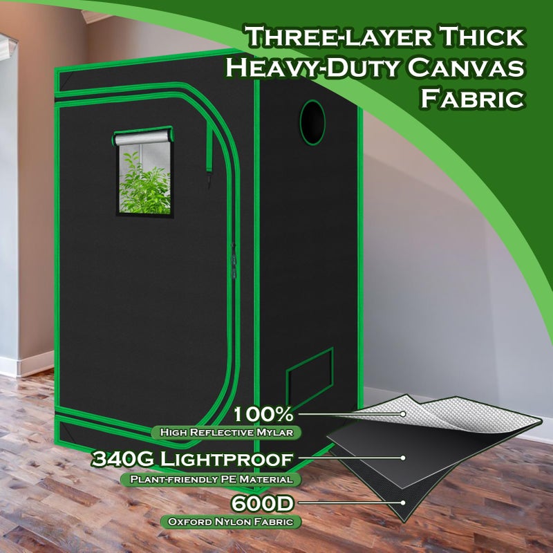 Green Hut 3x3 Grow Tent, 36"x36"x72" Growing Tent with Observation Window and Floor Tray for Hydroponics Indoor Plant Growing 3x3 Grow Room - Image 5