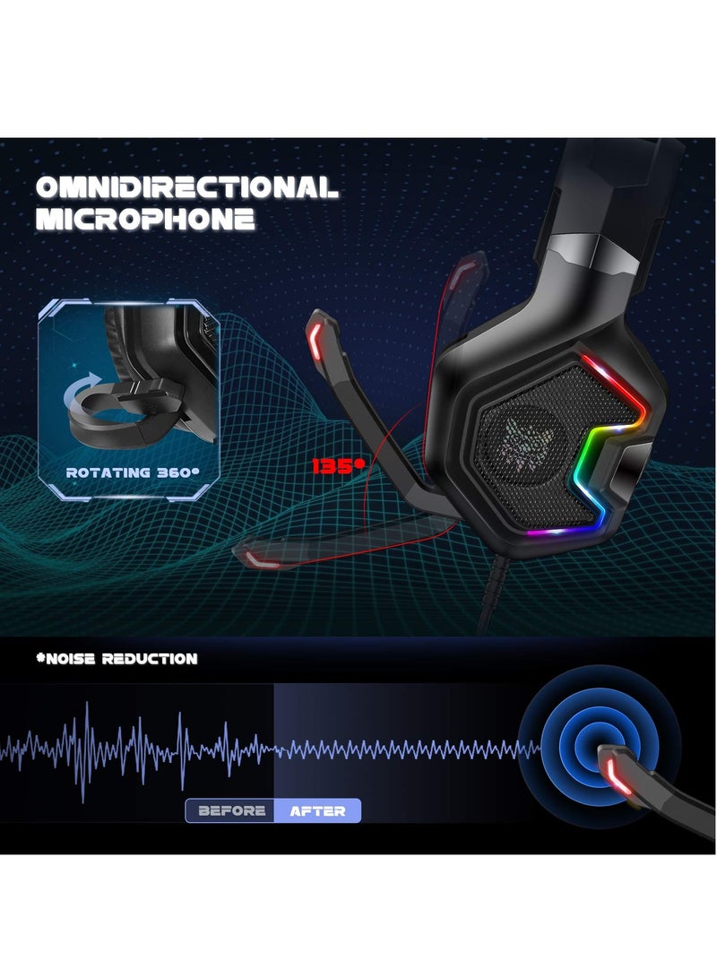 onikuma K10 Pro RGB Gaming Headset with 7.1 Surround Sound, Noise Canceling Mic for PS5, PS4, Xbox Series X|S, PC Gaming Headphone - Image 4