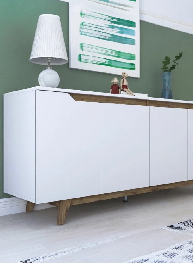 بيت يسر بوفيه جانبي عصري 180×45 سم بأرجل خشبية – أبيض وخشبي - Image 3