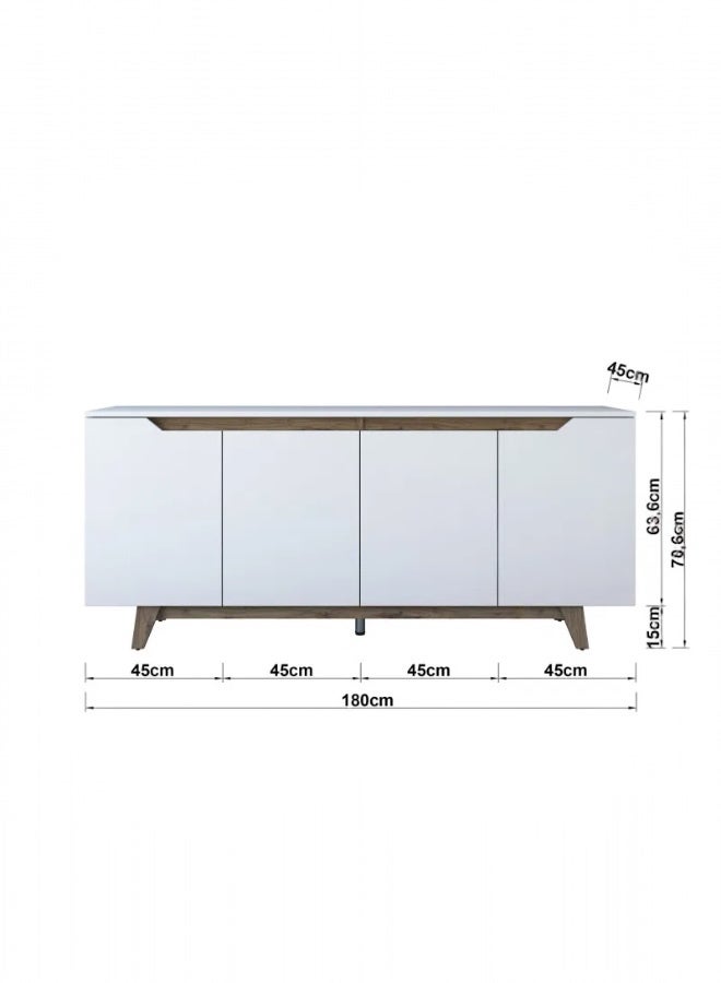 بيت يسر بوفيه جانبي عصري 180×45 سم بأرجل خشبية – أبيض وخشبي - Image 4