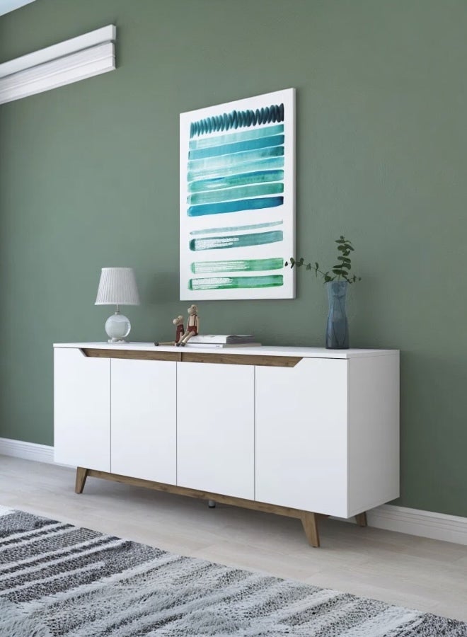 بيت يسر بوفيه جانبي عصري 180×45 سم بأرجل خشبية – أبيض وخشبي - Image 2