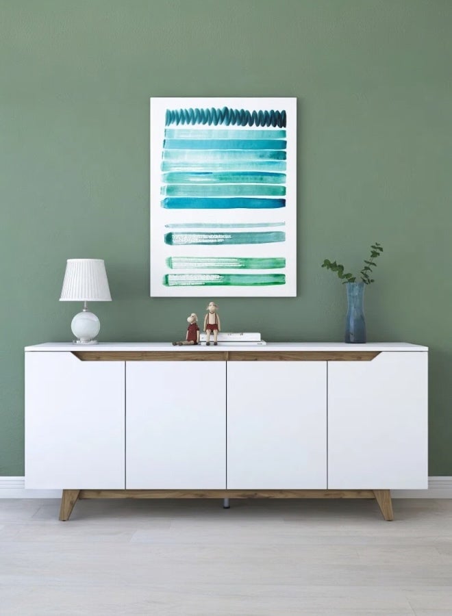 بيت يسر بوفيه جانبي عصري 180×45 سم بأرجل خشبية – أبيض وخشبي - Image 1