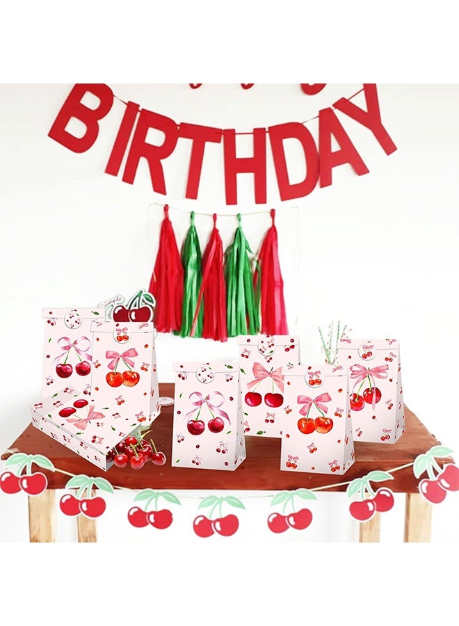 Quantum 12 PCS Cherry Party Favors Goodie Bags, Cherry Goody Bags with Stickers, Pink Paper Gift Bags Cherries Treat Pouch for Birthday Party Supplies - Image 5