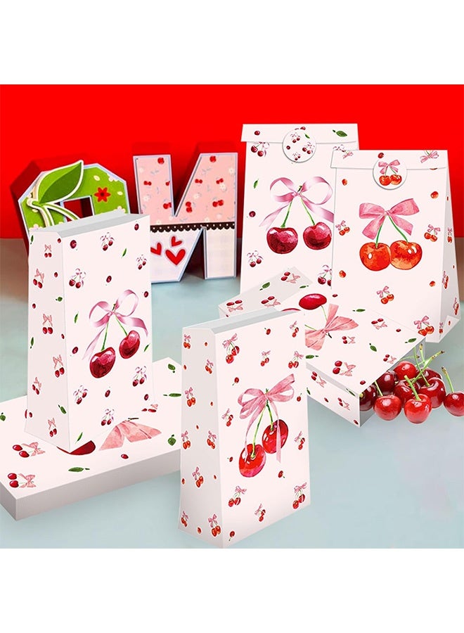 Quantum 12 PCS Cherry Party Favors Goodie Bags, Cherry Goody Bags with Stickers, Pink Paper Gift Bags Cherries Treat Pouch for Birthday Party Supplies - Image 4