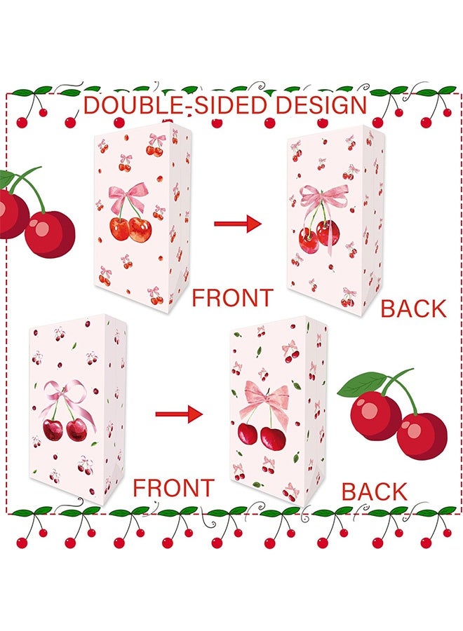Quantum 12 PCS Cherry Party Favors Goodie Bags, Cherry Goody Bags with Stickers, Pink Paper Gift Bags Cherries Treat Pouch for Birthday Party Supplies - Image 3