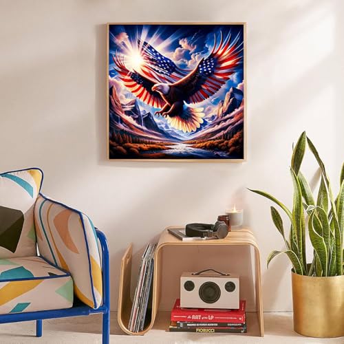 KTHOFCY 5D DIY US Flag Independence Day Eagles Diamond Painting Kits for Adults, US 4th of July Full Drill Crystal Rhinestone Paintings Pictures Arts Wall Decor Painting Dots Kits 13.8X13.8inch - Image 2