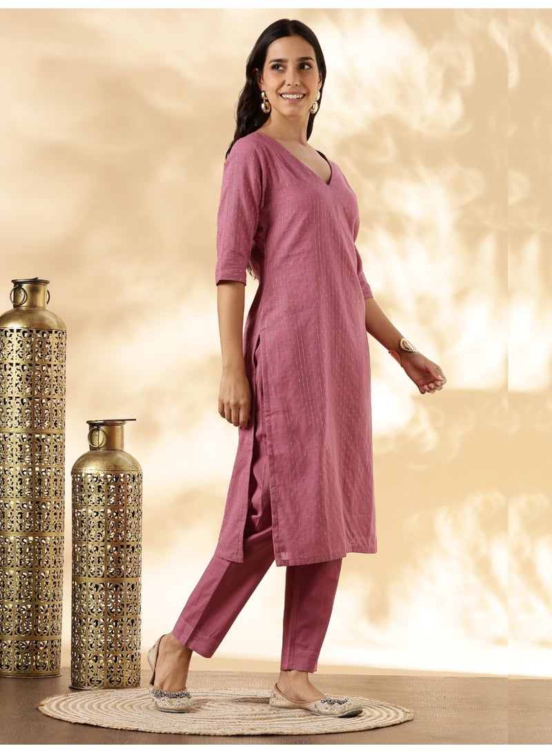 Abhishti Pink Lurex Kurta with solid Pant Set - Image 3