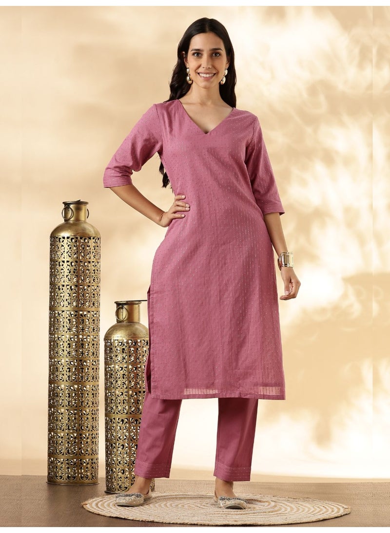 Abhishti Pink Lurex Kurta with solid Pant Set - Image 1