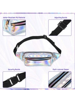 Generic 2 Piece Waist Pack Shiny Holographic Waist Pack Waterproof Neon Waist Pack Holiday Ladies, Men'S Pack Outdoor Sports Cell Phone Pack (Silver, Black)  - Image 2