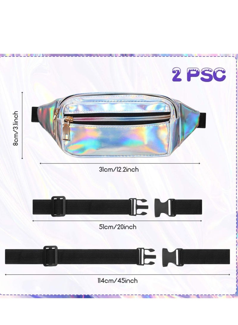 Generic 2 Piece Waist Pack Shiny Holographic Waist Pack Waterproof Neon Waist Pack Holiday Ladies, Men'S Pack Outdoor Sports Cell Phone Pack (Silver, Black) - Image 5