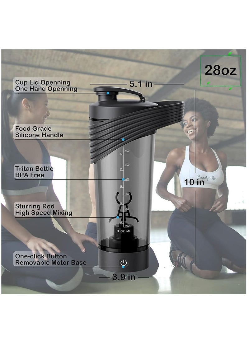 MS - Electric Protein Shaker Bottle Rechargeable Electric Blender Bottles with BPA Free Black - Image 1