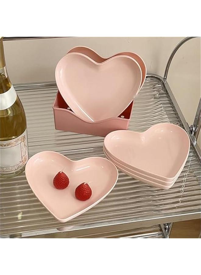 Snack Serving Platter,Heart Shape Plastic Dinner Plate Food Serving Tray Party Serving Plate Kitchen Dinnerware for Party Gathering Wedding Event (5 Platters with Holder) - Image 2