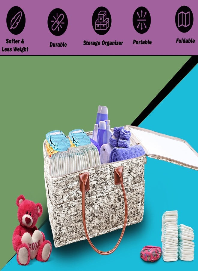 GREEN DECOR - Non Woven Fabric Cute Diaper Caddy Bag with Handles & Zip Lock for Smart Mothers Baby Diaper Caddy Wipes Storage Organizers,Foldable and Portable(Polka Print White-15X10X8 Inch) - Image 5