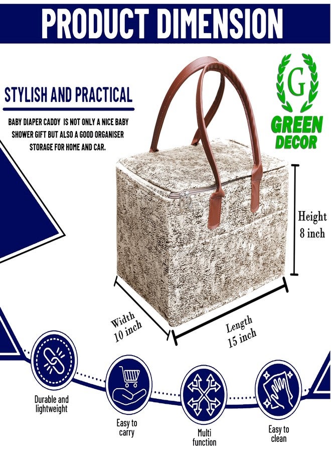 GREEN DECOR - Non Woven Fabric Cute Diaper Caddy Bag with Handles & Zip Lock for Smart Mothers Baby Diaper Caddy Wipes Storage Organizers,Foldable and Portable(Polka Print White-15X10X8 Inch) - Image 2