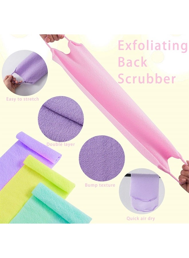 CANIPHA 4 Pcs Exfoliating Back Scrubber with Handles,Nylon Back Exfoliator Extended Length Back Washers Stretchable Exfoliating Washcloth Pull Strap Shower Scrubber for Body Cleans Skin Massages for Women Men - Image 2