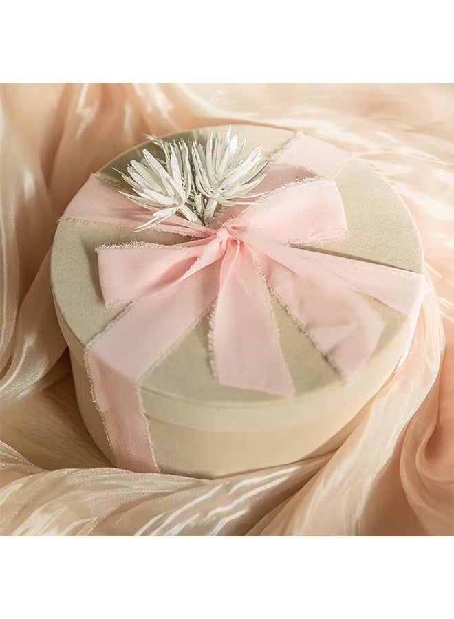 Hand-torn chiffon ribbon tassel bow band, Beige+Pink+Snow bud - Image 5