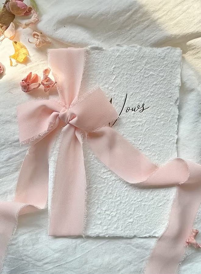 Hand-torn chiffon ribbon tassel bow band, Beige+Pink+Snow bud - Image 4