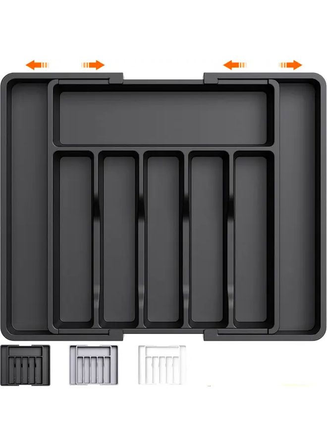 Large White Expandable Plastic Drawer Organizer Multi Compartment Utensil Holder - Image 1