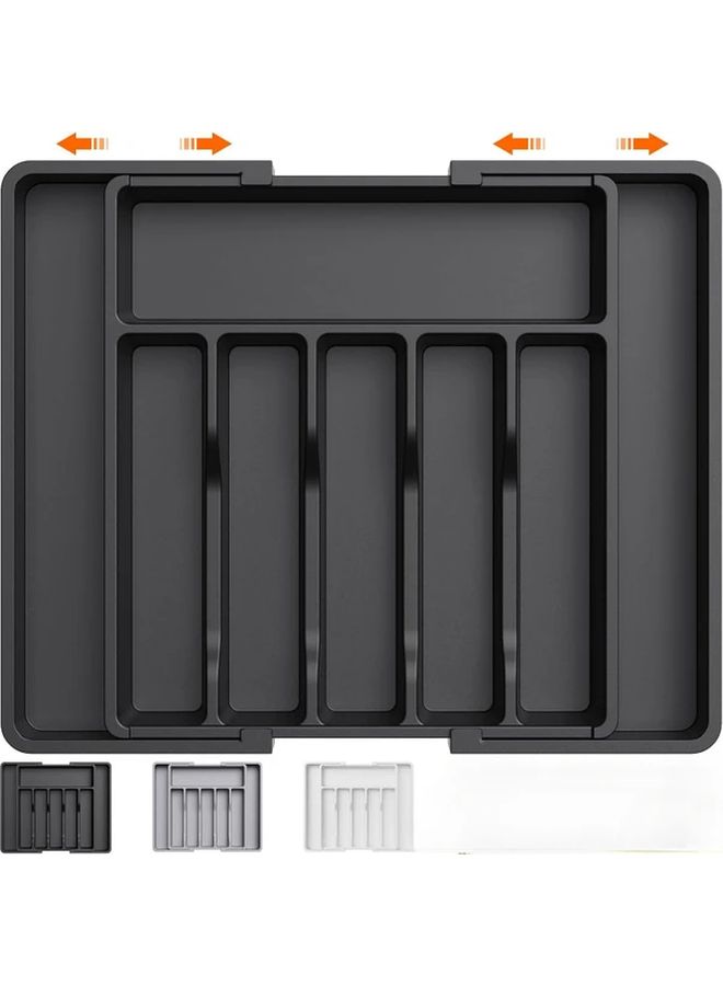 Large White Expandable Plastic Drawer Organizer Multi Compartment Utensil Holder - Image 2