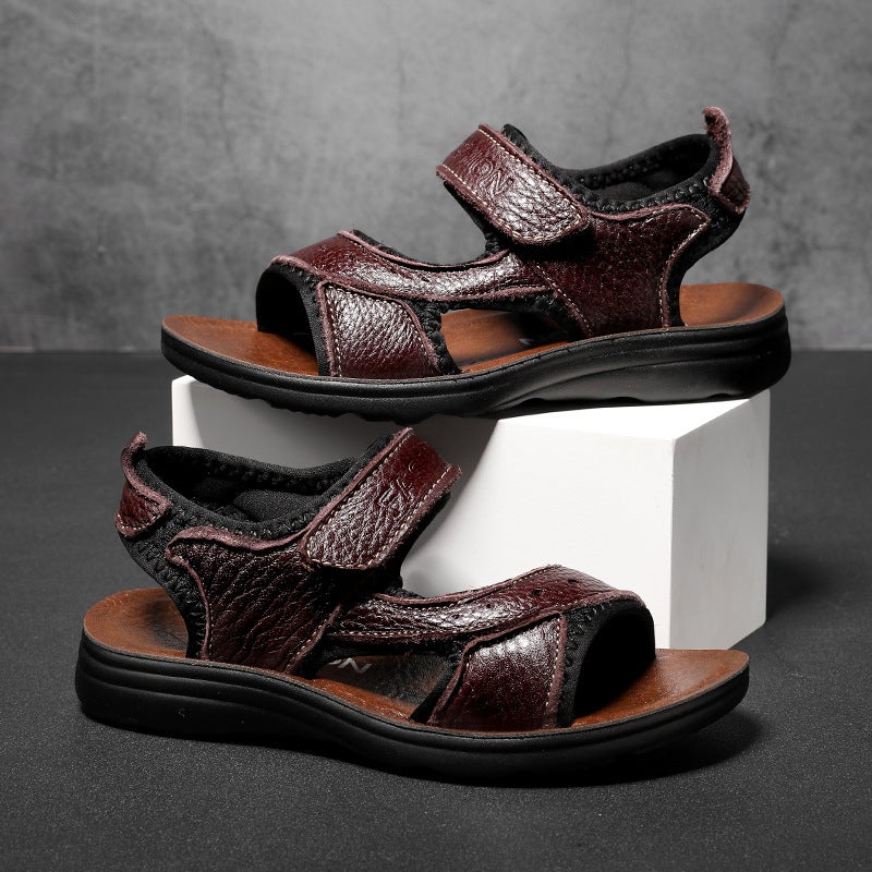 288 Kidsren'S Sandals Beach Shoes Summer Velcro Cowhide Open-Toe Slip-On Casual Sports Shoes For Boys And Middle-Aged Kidsren - Image 1