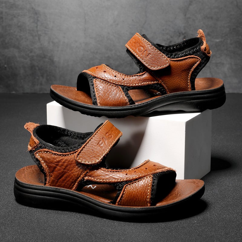 288 Kidsren'S Sandals Beach Shoes Summer Velcro Cowhide Open-Toe Slip-On Casual Sports Shoes For Boys And Middle-Aged Kidsren - Image 5