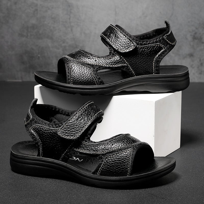 288 Kidsren'S Sandals Beach Shoes Summer Velcro Cowhide Open-Toe Slip-On Casual Sports Shoes For Boys And Middle-Aged Kidsren - Image 3