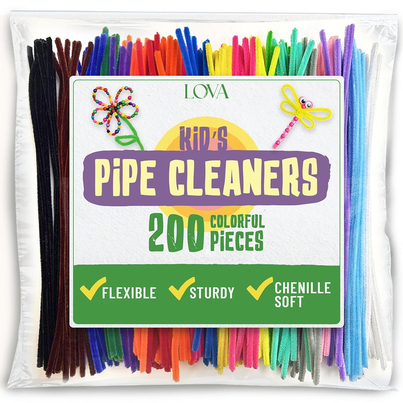 LOVA Pipe Cleaners for Crafts, 200 Count Multicolor 12 Inch Chenille Stems, Flexible Fuzzy Craft Sticks for DIY Projects, Classroom Activities, Decorations & Cleaning Narrow Gaps - Image 1