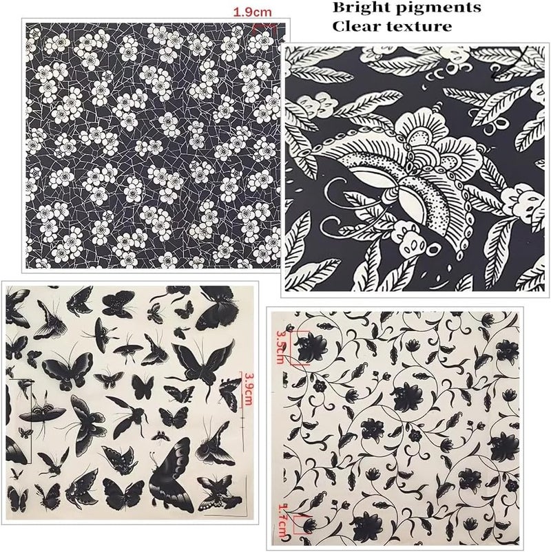 Primst 6PCS Pottery Art DIY Stickers Ceramic Clay Transfer Paper Flower Paper Porcelain Glaze Underglaze Transfers for Pottery Overglaze Enamel Waterslide Decal Black - Image 3