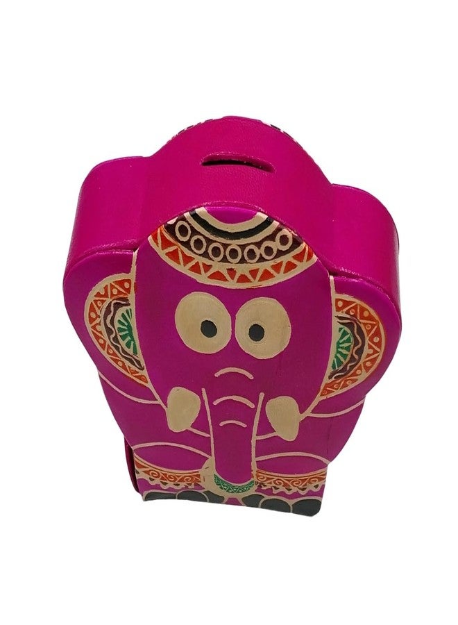 TEJ GIFTS حصالة نقود جلدية مصنوعة يدوياً من TEJ GIFTS - صندوق أنيق لتوفير المال للبالغين والأطفال، ديكور منزلي ومكتبي - (إكليل غانيش صغير وردي جديد) - Image 4