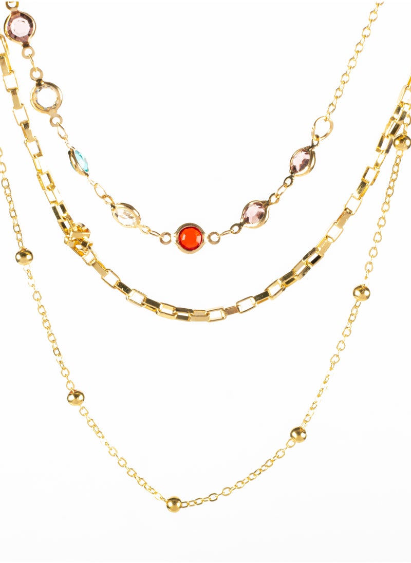 The Black Pearl Accessories - Colorful Zirconic Multi Layers Chinses Gold Necklace - Image 1