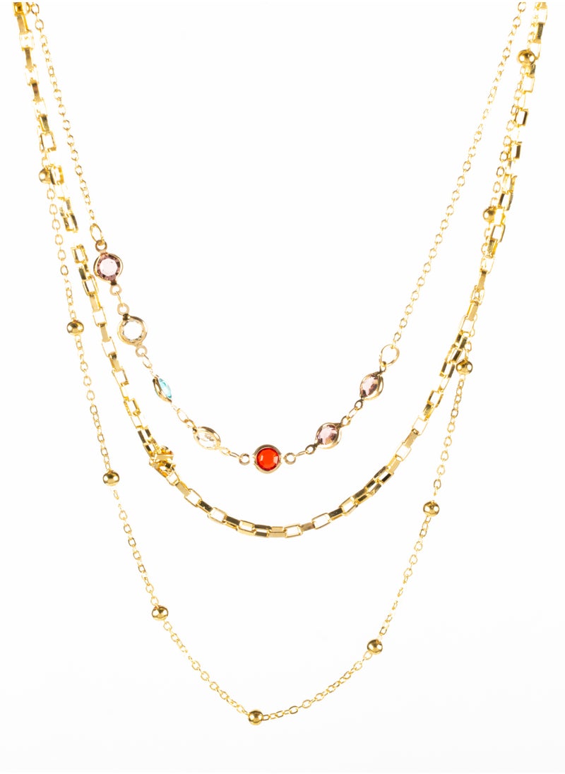 The Black Pearl Accessories - Colorful Zirconic Multi Layers Chinses Gold Necklace - Image 1