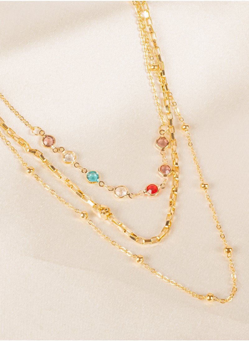 The Black Pearl Accessories - Colorful Zirconic Multi Layers Chinses Gold Necklace - Image 1