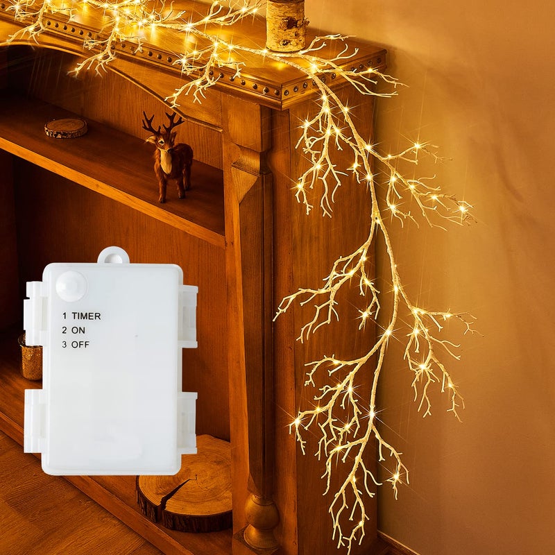 Fudios Fudios Lighted Garland White Battery Operated with Timer 120 LED Fairy Lights Garland with Lights 6FT Full Branches for Home Mantle Wall Christmas Decoration Indoor Outdoor