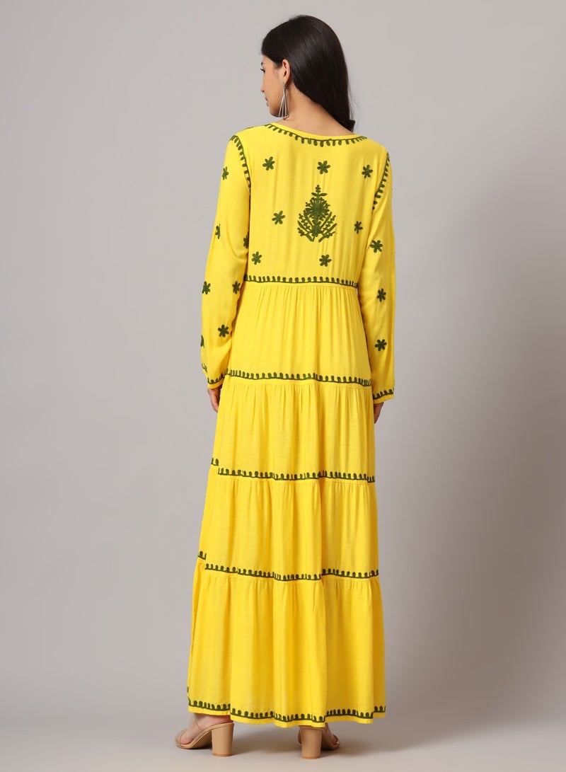 الايا جلابية لوكنو شيكنكارى مطرزة يدوياً بالرايون - Image 2