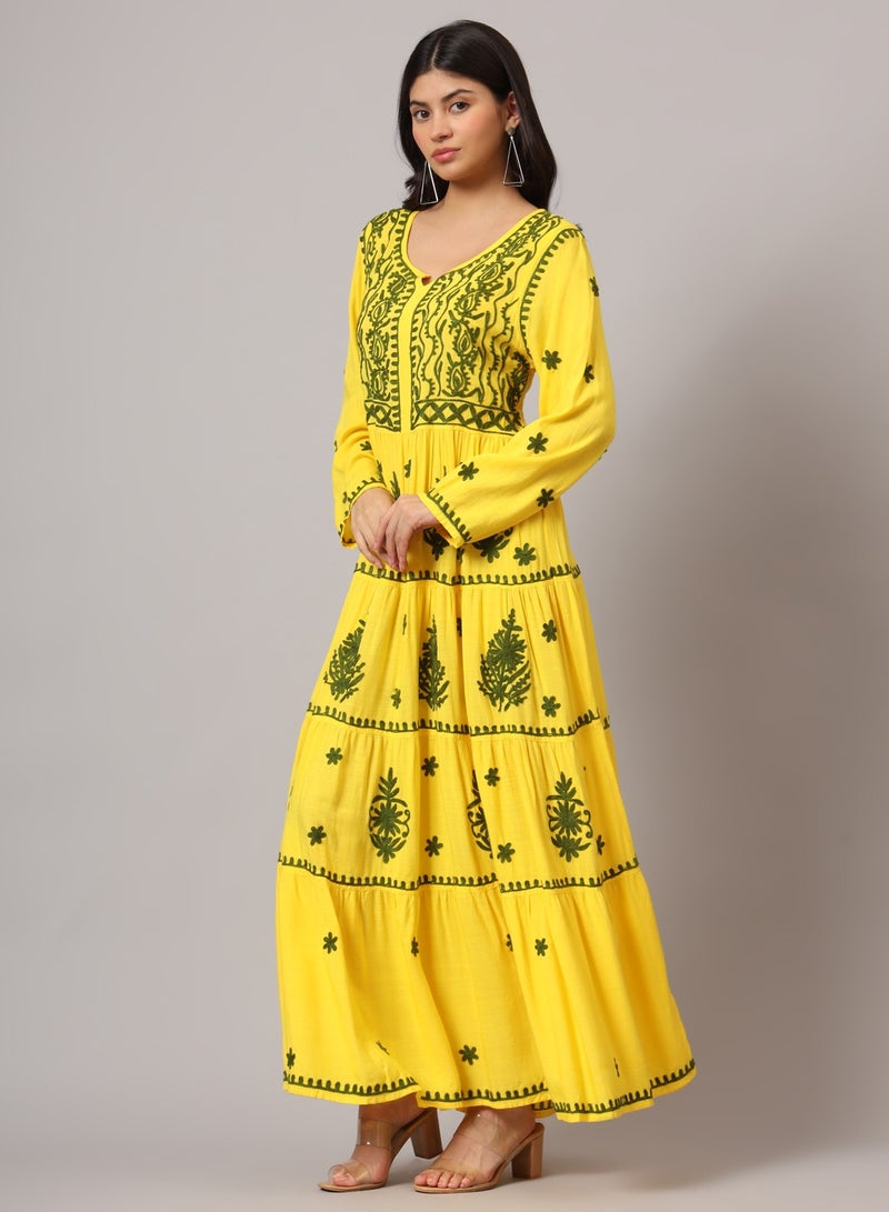 الايا جلابية لوكنو شيكنكارى مطرزة يدوياً بالرايون - Image 3