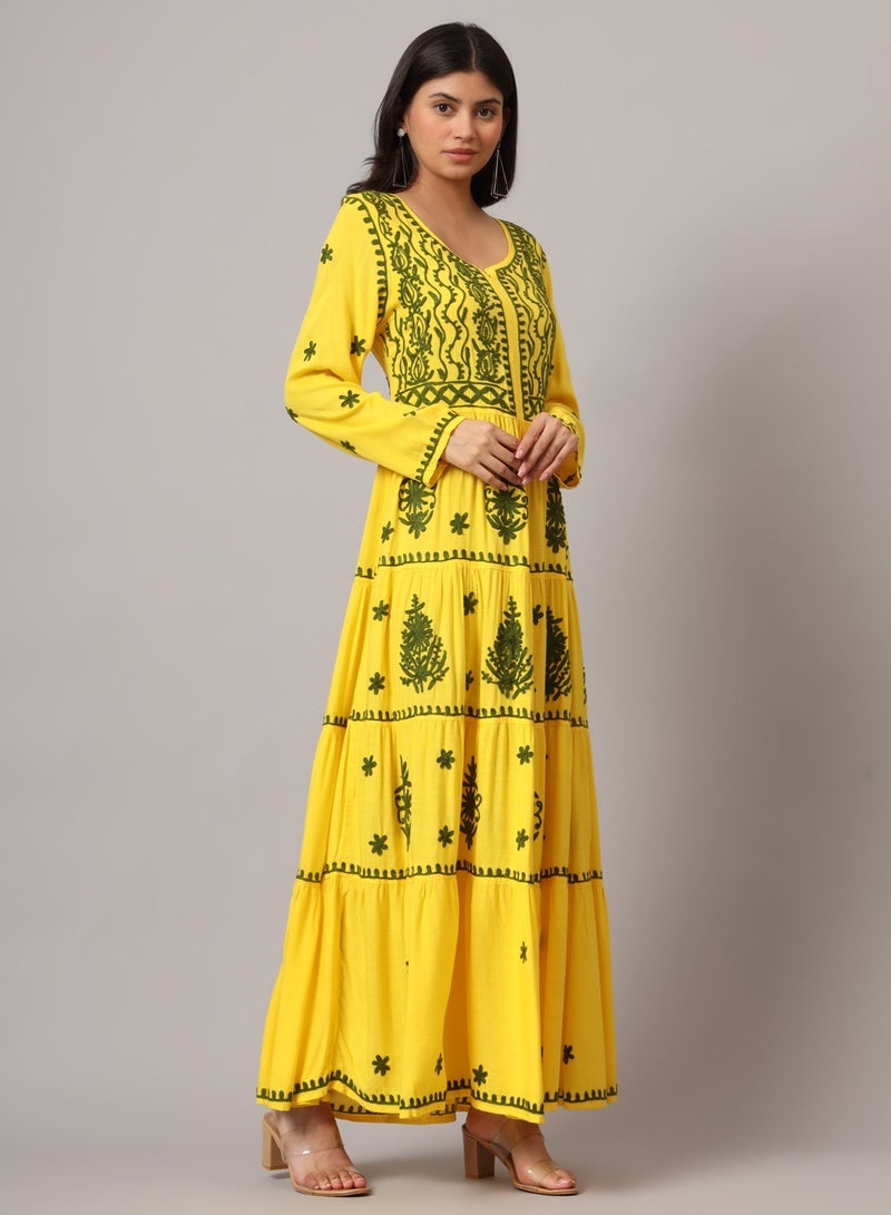 الايا جلابية لوكنو شيكنكارى مطرزة يدوياً بالرايون - Image 4