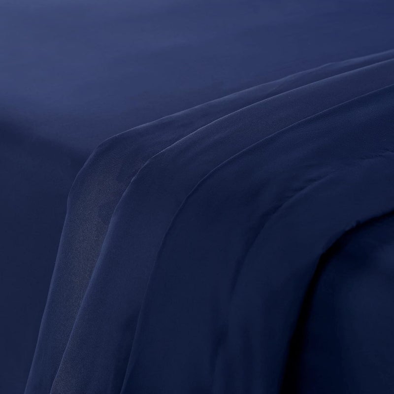 Serta Simply Clean Super Soft Hypoallergenic Stain Resistant Deep Pocket 3 Pieces Solid Bed Sheet Set, Twin XL, Navy - Image 3